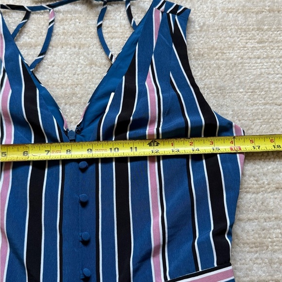 1901 Jumpsuit Romper Size XS Blue Pink Striped Casual Church Workwear Party Fall - Picture 9 of 13